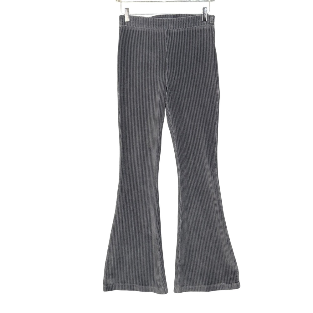 Aerie Pants Womens Medium Gray Corduroy Flare Pull On Stretch High Rise Disco